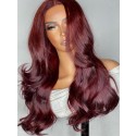 YSWIGS 99J Red Wave Transparent & Brown Lace Human Hair Lace Front Wig BT-9