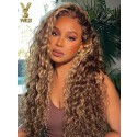 Honey Blonde Water Wave Highlighted Color Wig 13x4 Lace Front Human Hair Wigs Pre Plucked 180% Density Virgin Hair Wig,YS449