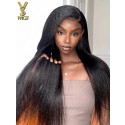 Yaki V Part Wig Human Hair No Leave Out Thin Part Wig Glueless Wigs Human Hair Pre Plucked Kinky Straight U part Wig Beginner Friendly No Sew in No Glue 150% Density 22Inch,YS940