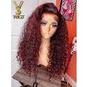 YSwigs Full Lace Wig Undetectable HD Lace Red Hair Ombre 99J Deep Wave Indian Human Hair Wig CLS-14