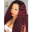 Wig Trend 2023 Ombre 99j Curly Lace Front Wig Human Hair With Dark Roots 13x6 HD Transparent lace frontal Wigs with Baby Hair 150% Density, WT29