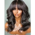 YSWIGS 150% Density Chinese Bang Wave Transparent & Brown Lace Human Hair Lace Front Wig BT-5