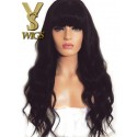 YSwigs Brazilian Virgin Human Hair Medium Brown 13x4 Lace Front Wigs with Bangs WD009