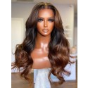 YSwigs Brown To Black Ombre Color Body Wave Human Hair Wigs For Women YS723