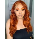 YSwigs Charming Orange Light Brown Brazilian Human Hair Lace Front Wig GX124