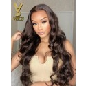 YSwigs Chocolate Color Lace Front Human Hair Wig Bouncy Body Wave Wig Baby Hair YS789