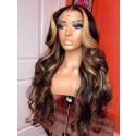 YSWIGS Highlight Mix Color Wave HD Lace Human Hair Lace Front Wig Pre Plucked BT-6