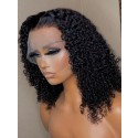 YSWIGS Kinky Curly Transparent & Brown Lace Human Hair Lace Front Wig BT-14