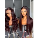 YSwigs New Arrivals Burgundy Color Supernatural and Realistic HD Lace 5X5 Lace Front Human Hair Wigs YS091