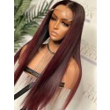 YSwigs Ombre 99j Silky Straight Brazilian Virgin Hair Swiss Lace Glueless 4x4 Lace Closure Wig WW02
