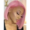 YSwigs Undetectable Dream HD Lace Ombre Pink Bob Human Hair Lace Front Wig WD014