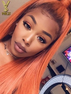 YSwigs #130 Orange Virgin Brazilian Human Hair 13x4 Lace Front Wigs Dynasty