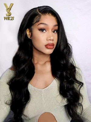 13x4 Body Wave Lace Front Wigs Human Hair Pre Plucked With Baby Hair 180% Density Glueless Brazilian Virgin Human Hair Wigs For Black Women HD Transparent Lace Front Wigs With Natural Black