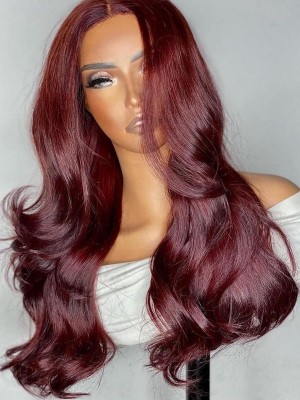 YSWIGS 99J Red Wave Transparent & Brown Lace Human Hair Lace Front Wig BT-9