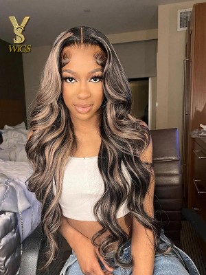 13X4 Highlight Human Hair Wigs Peruvian Virgin Body Wave Lace Front Wig Honey Blonde Brown with Black 13x6 Wavy Lace Frontal Wig ,YS936