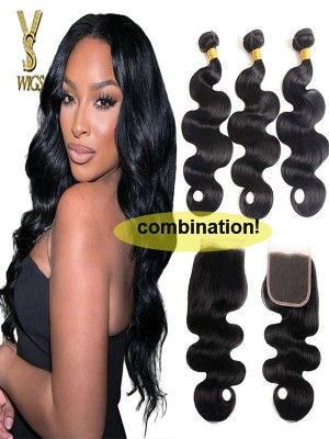 YSwigs Brazilian Virgin Body Wave Hair 3 Bundles+1 5x5 Hair Closure Human Hair  HXQ333