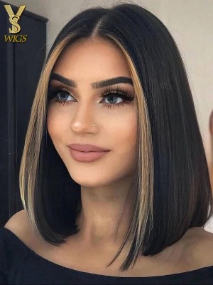 5x5 Closure Highlight Bob Wig Human Hair 10 inch Short Bob Wig Glueless Wigs Transparent Lace Wig Pre Plucked for Women 150%,YS812