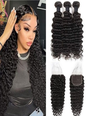 YSwigs 13×6 HD Lace Deep Curly 3 Bundles with 1 frontal  , CLS-2