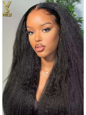 7x5 Glueless Lace Black Kinky Straight Wig With Bleached Knots.YS941