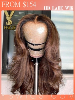 YSwigs Undetectable Dream HD Lace Ombre Body Wave Human Hair 13×4 Lace Front Wig DS12