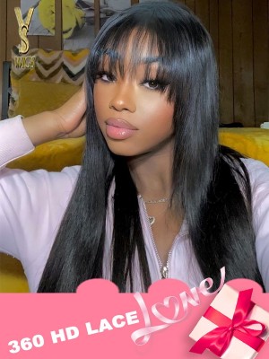 YSwigs Bye Bye Knots Natural Straight  360 HD Lace Wig with bangs wig ,YS15
