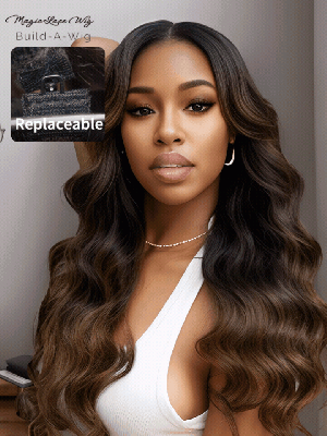 YSwigs Magic Lace Wig Black to Chestnut Brown Ombre Body Wave With Optional 7x5 Replaceable Lace Closure,YS16