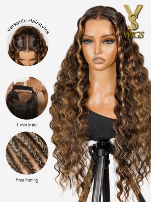 YSwigs natural black ombre brown Full Lace Wig  Wave Free Parting Human Hair wig Bleached Knots LX02