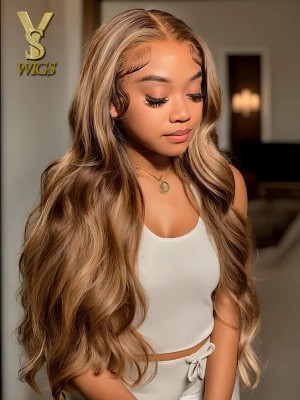 Pre-cut Lace Wear Go 4/27 Honey Blonde Highlight Color Glueless Wig 8*6 Lace Closure Preplucked with Natural Hairline Wig，YS491