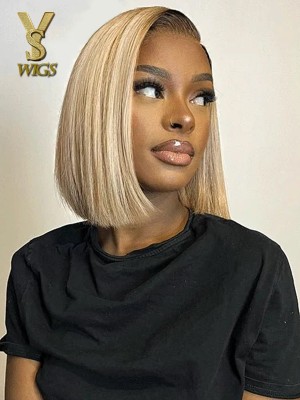 KATE SHORT BOB WIGS BLONDE WITH DARK ROOTS HD LACE WIGS.YS462