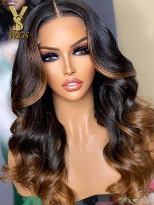 Yswigs 180% Density | Face-framing Blonde Highlight Layered Cut Loose Body Wave 5x5 Closure Undetectable HD Lace Wig,YS457