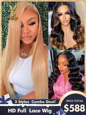 3 Wigs Combo Deal HD full lace wigs,YS447