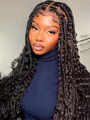 Braids Wig Triangle Knotless Braided Wigs for Women Curls Wig Braided full lace Wigs Braided Wigs 24" Black,YS11