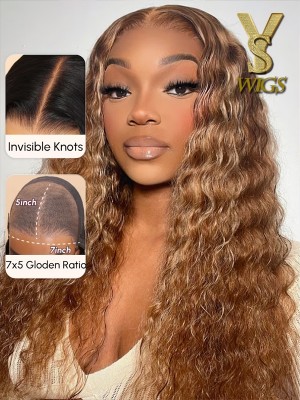 YSwigs Beyoncé Same Wig 7x6 Glueless Lace Honey Blonde Highlights Water Wave Wig With Invisible Knots,YS461