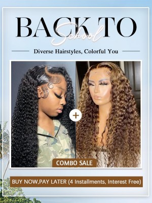 2 Wigs,Brazilian Hair 13x6 HD Lace Wigs Deep Curly Natural Color & Ombre Color lace front wig Transparent Lace 180% Density Glueless Wigs Pre Plucked,BTS95