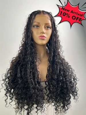 YSwigs Human Hair Full Lace Braided Wig Tangleless synthetic hair Braids with Human Hair Curls,YS463