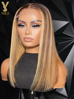 4/27 Highlight Lace Front Wig Human Hair Silky Straight 13x4 Ombre Lace Front Human Hair Wigs, YS609