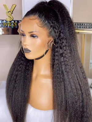 Wig Trend 2023 Kinky Straight Lace Front Wig Human Hair Pre Plucked Bleached Knots, WT21 