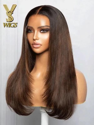 YSwigs Layered Human Hair Colored Wig 180% Density HD Lace Bleached and Plucked, LA519
