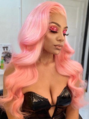 YSwigs Pink Color Transparent Lace Virgin Human Hair Wigs YS0703