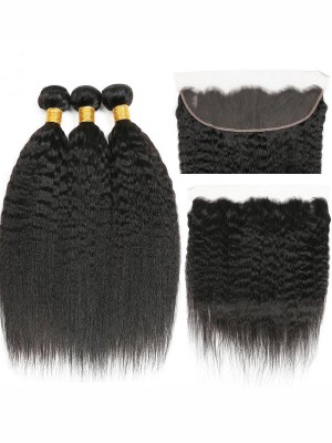 YSwigs Yaki Straight Human Hair Bundles With Closure Brazilian Hair YS313