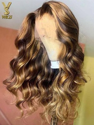 YSwigs Mixed Color Highlight Body Wave Human Hair Undetectable Dream HD Lace Front Wig YS725