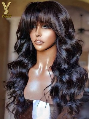 Long Natural Wave Undetectable Dream HD BOB 13x4 Lace Frontal Human Hair Wigs With Bangs, YS912