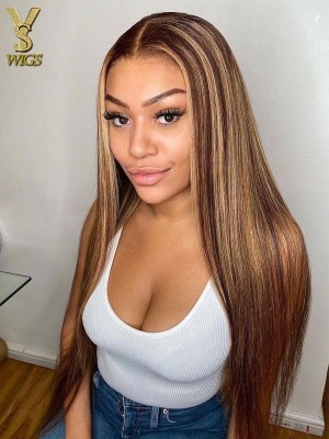  Highlight Human hair Lace Front Wig HD lace Silky Straight Pre Plucked 13×6, YS915