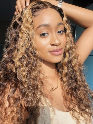 YSwigs Highlight Color Curly Human Hair HD Lace Front Wig With Babyhair YS022