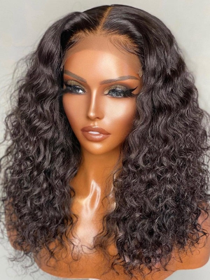 YSWIGS 150% Density Kinky Curly Transparent & Brown Lace Human Hair Lace Front Wig BT-4