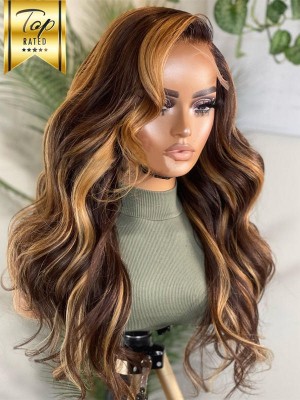 YSwigs 180% Density Highlight Body Wave Human Hair Wigs Undetectable Dream HD lace 360 Lace With Baby Hair  HXQ003