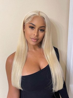 YSwigs #613 Blonde Lace Front Wig Silky Staight Bleached Blonde Human Hair Wigs YS0602