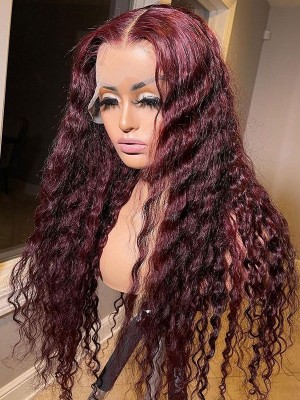 YSwigs 99j Red Deep Wave Human Hair 13x6   Lace Front Wigs Virgin Undetectable Dream HD Lace Pre Plucked Hairstyle Bleached Knots GX908