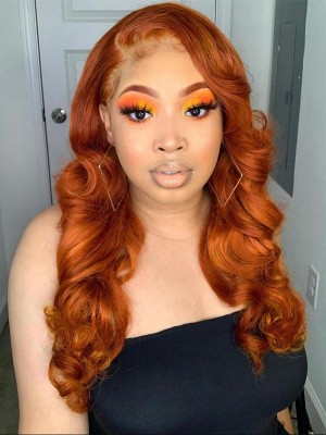 YSwigs Charming Orange Lace Frontal Wigs Brazilian Human Hair 13x4 HD 150% Density, GX124