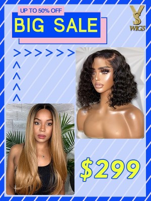 YSwigs Combo Sale Ombre Staight 5x5 HD Lace & 4x4 Curly Bob Wigs SS-5